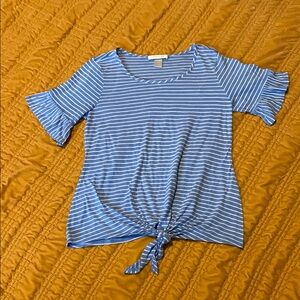 Blue Striped Women's Top with Tie Front